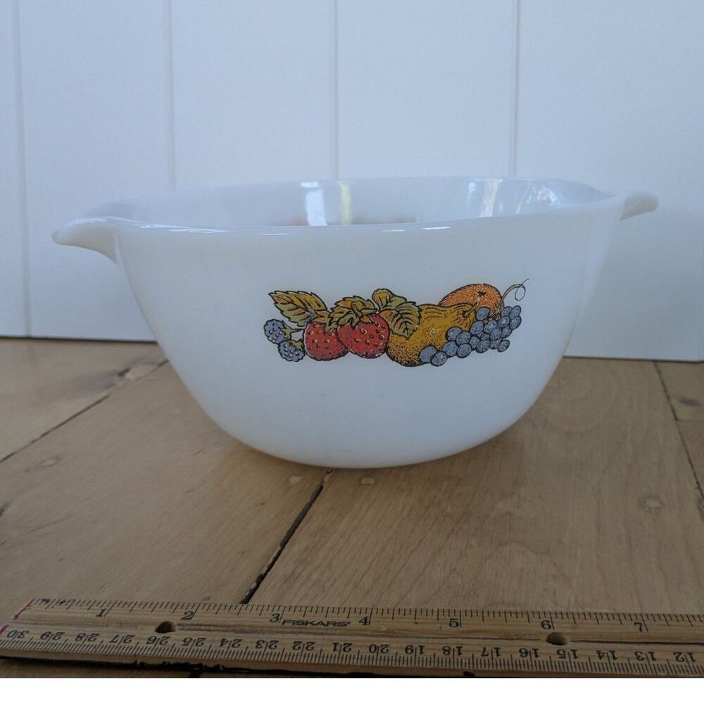 Vintage Anchor Hocking Fire King Natures Bounty Milk Glass Bowl - 10.25"